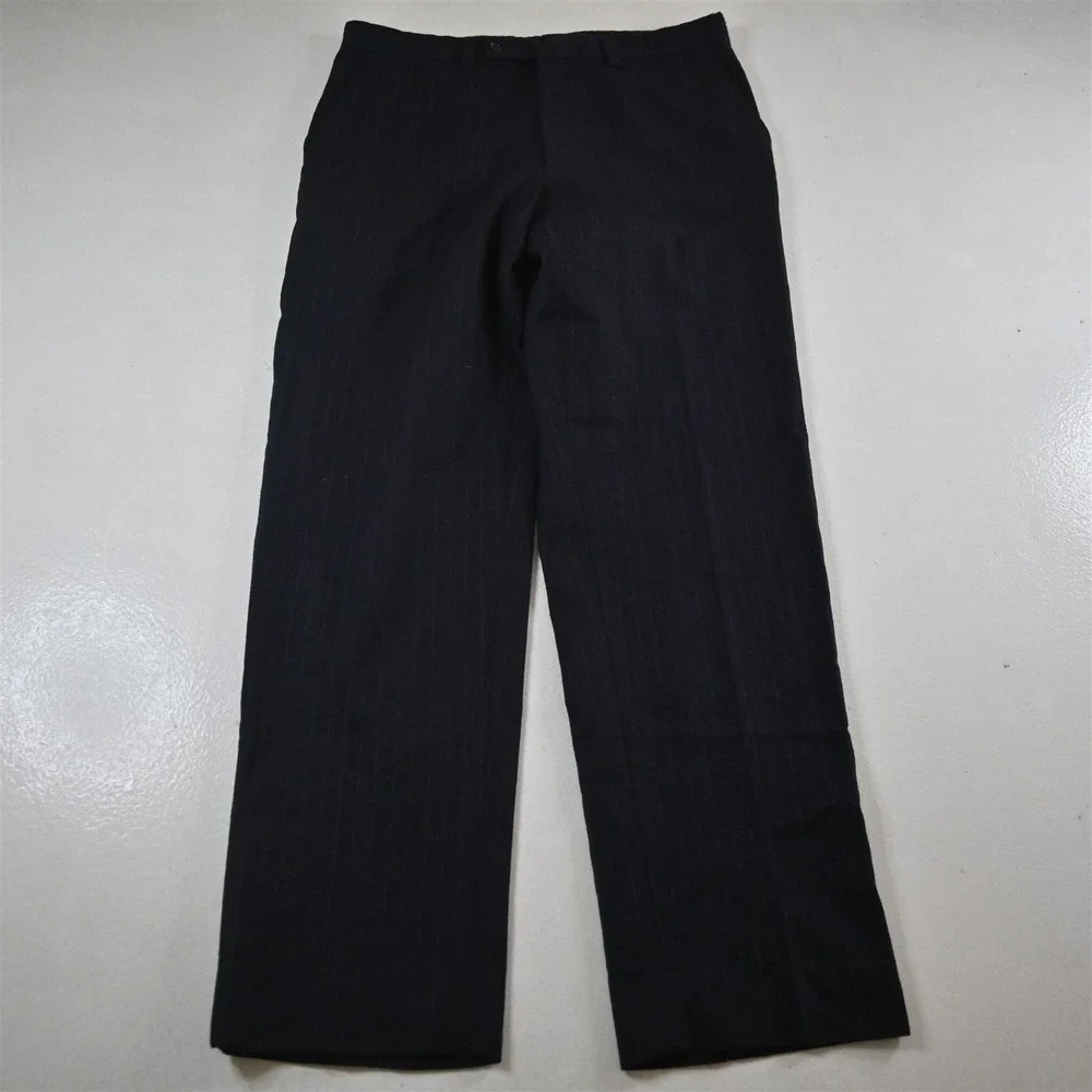 Murano 32x32 Navy Blue 100% Wool Striped Flannel Straight‎ Dress Mens Pants